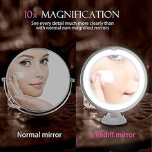 Vimdiff Digimate 2019 - Specchio cosmetico illuminato a LED, ingrandimento 10x, orientabile a 360°, con ventosa, ideale per la casa e durante i viaggi