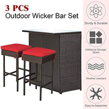 YRRA Patio Bar Set da 3 Pezzi Barra di Vimini in Rattan da 3 Pezzi Set con 2 Cuscini Sgabelli e tavolino in Vetro Set di mobili per Esterni per backyards Patio (Rosso)-Rosso
