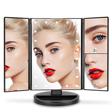 deweisn Specchio Trucco con 21 LEDs, Specchio di Vanity Trifold Ruota di 180° Ingrandimento 1x / 2X / 3X Specchio per Il con Touchscreen per Il Trucco e la Cura della Pelle (Nero)