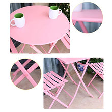 CGBF-Tavolo da Giardino Rotondo Pieghevole da 60cm con 2 Sedie Set Bistrot 3 Pezzi Mobili da Giardino per Patio Outdoor Antiruggine,Rosa