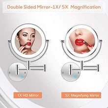 MRJ Specchio Trucco da Parete con LED Specchio Ingranditore da Bagno Bilaterale 1X/5X Estensibile 360° Girevole per Bagno Hotel Spa Diametro 8 Pollici Ricarica USB