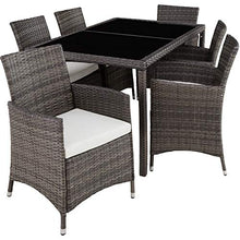 TecTake 403397 Set di Mobili, Poli Rattan 6+1, Arredamento Giardino, Involucro Protettivo, Viti in Acciaio Inox, Grigio