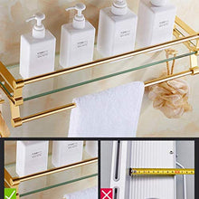 XBSXP Mensola in Vetro temperato mensole per Bagno a Parete, Acciaio Inossidabile Cromato Rifinito con 2 Ganci (Colore: Oro, Dimensioni: 50 cm)