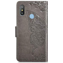 Saceebe Compatibile con Xiaomi Max 3 Custodia pelle Cover a libro Portafoglio Flip Case [Custodia in pelle goffrata con fiori e farfalle con cordino] anteriore e posteriore Bumper Case,grigio