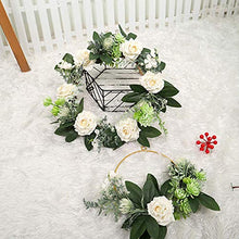 Ghirlanda a cerchio con rose in oro floreale da appendere finte rose bianche, fiore artificiale con cornice rotonda per matrimoni, casa e cucina
