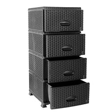 MyShop24h Cassettiera nera effetto rattan, con cassetti, in plastica, 4 cassetti