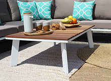 Meubletmoi - Tavolino da giardino in alluminio bianco e legno di teak, 35 x 110 x 70 cm, Nilo
