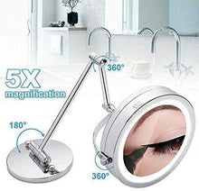 Specchio Specchi di Trucco Muro a Parete Pieghevole a LED 5X, 360 ° Girevole ed Estensibile