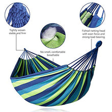 DASIAUTOEM Amaca da Giardino, Amaca in Cotone da Esterno, Amaca da Esterno per Campeggio Viaggio, Portatile Amaca con Massima Capacità di Carico 300 kg per Spiaggia Escursionismo (Strisce Blu)
