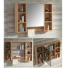 KAISIMYS Armadietto dei medicinali con Specchio Armadietto a Specchio Armadio a Muro Scaffale a Muro Specchio a Muro per Bagno Armadio a Specchio in Legno massello (Colore: Colore Legno, Dimensioni: