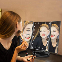 deweisn Specchio Trucco con 21 LEDs, Specchio di Vanity Trifold Ruota di 180° Ingrandimento 1x / 2X / 3X Specchio per Il con Touchscreen per Il Trucco e la Cura della Pelle (Nero)