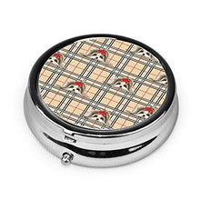 Scatola rotonda per medicina portatile, mini pillole in metallo, dispenser per pillole tascabili, borsa da viaggio, regalo per feste, Biewer, Yorkie Plaid