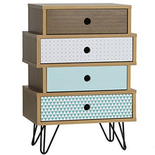 VS Venta-stock Comodino Buda con 4 cassetti, Colore Quercia, Gambe Metalliche in Nero