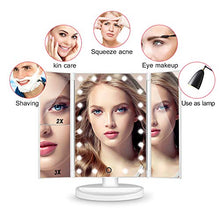 HAMSWAN Specchio Trucco con 21 LEDs, Specchio Cosmetico da Trucco con Touch Screen Tri-Fold, Specchio Ingranditore Illuminato, Ruota 180°, Specchio per trucco1X/2X/3X e Caricatore USB.Regalo per Donna