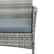QYLJZB - Set di 4 mobili da giardino in rattan, set da conversazione per giardino, patio, con 2 poltrone singole, 1 Loveseey, 1 tavolo e 3 cuscini (nero/grigio/marrone)