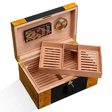 SMEJS Desktop Cigar Humidor, Cedar & Leather Cigar Box di stoccaggio Bene Seal Design con Vassoio e divisore Regolabile, Vetro igrometro e umidificatore Rettangolo