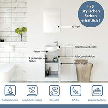 Planetmöbel - Set di mobili da bagno per ospiti, mobiletto in ceramica con specchio (lavabo + specchio, calcestruzzo)