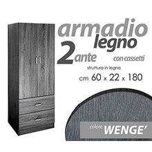 Gicos Armadio 2 Ante 2 cassetti 60x22x180cm Grigio arredo Camera da Letto 4882/180