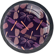 Modello di libellula viola rosa Pomelli per Porta Set di 4 Pomelli per Mobili Manopole per Cassetti Cucina Armadio Vetro