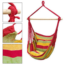 ECD Germany Poltrona Sospesa con 2 Cuscini 90x120x60 cm fino a 120 Kg - Rosso/Verde/Giallo - Sedia Sospesa da Giardino in Cotone Legno Massiccio - Interni ed Esterni - Amaca Balcone Terrazza Campeggio