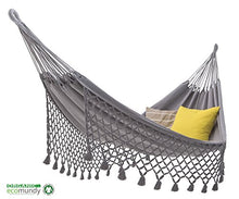 ecomundy Romance BIO L 320 Grigio - Amaca con Frange - qualità Premium - Doppia - Tessuta a Mano - Cotone Biologico - GOTS - 130x200x320cm