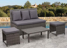 Mendler Divano sofà 2 posti da Esterno HWC-G16 polyrattan Grigio Cuscino Grigio Scuro