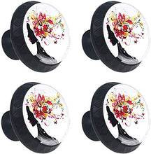 Stile di capelli femminile di signora Red Flower Pomelli per Porta Set di 4 Pomelli per Mobili Manopole per Cassetti Cucina Armadio Vetro