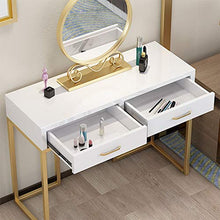 Wuxingqing Tavolo da toeletta Ferro Disegni semplici Vanity Table Set con Specchio e ha attenuato Sgabello, Toilette con 2 cassetti scorrevoli per Regalo Donna Ragazza Bambini
