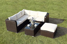 Set di mobili da giardino con 6 posti ad angolo, con parapioggia in rattan, set di mobili da esterno, colore: marrone