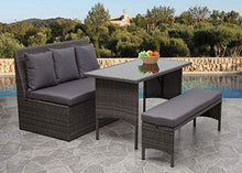 Mendler Panca panchina HWC-G16 polyrattan 112cm Nero Cuscino Grigio Chiaro
