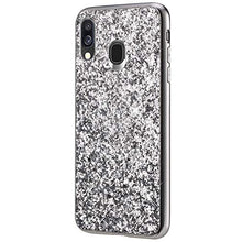 Saceebe Compatibile con Galaxy A40 Custodia Silicone TPU Paillettes Glitter Strass Silicone TPU Case PC Coperture [placcatura bordo] Bumper Case Ultra Sottile Antigraffio,argento&