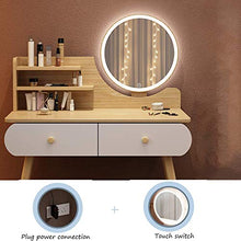Mobili per Camera da Letto Toeletta per Ragazza, Toeletta A LED, Specchio per Trucco Circolare, 2 Pastiglie per Medicazione, Marrone,1