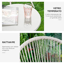 Outsunny Mobili da Giardino in Rattan Sintetico, Set 3 Pezzi Tavolino e Sedie da Giardino ed Esterno, Bianco Crema