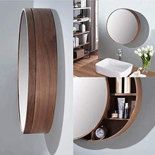 Bathroom mirror HXLQ Armadietto A Specchio, Specchio Rotondo A Parete con Contenitore,Specchio da Bagno in Legno Massello con Design Push-Pull, 50/60 / 70cm