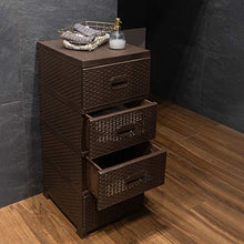 ADGO Armadio con 4 cassetti, in rattan, per camera da letto, armadio, in plastica, 38 x 45 x 90 cm, marrone