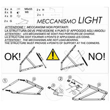Cortassa, Meccanismo Light Di Sollevamento Per Letto Contenitore – Pistoni 1000 N – Alzata Frontale, Nero, Completo