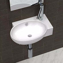Lavabo ovale bianco lucido con un foro, in ceramica, da tavolo o da appendere alla parete, 41 x 28 x 12,5 cm