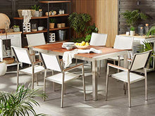 Beliani Set Giardino Tavolo Piano Legno di Eucalipto 6 Sedie Bianche 180 x 90 cm GROSSETO
