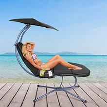 RANSENERS® Sdraio Sospesa, Lettino a dondolo da giardino, sedia relax, Con ombrellone regolabile e portabicchieri, carico massimo 160 kg, con rapporti di prova tedesco TÜV, Nero