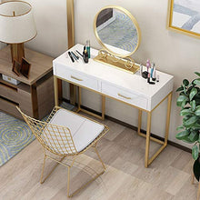 Wuxingqing Tavolo da toeletta Ferro Disegni semplici Vanity Table Set con Specchio e ha attenuato Sgabello, Toilette con 2 cassetti scorrevoli per Regalo Donna Ragazza Bambini