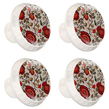 4 pcs White Cabinet Knobs for Kitchen Cabinets Bedroom Wardrobe Dresser Drawers Gray red flower