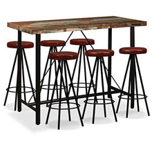 Tidyard Set per Bar 7 pz in Legno Massello di Recupero e Vera Pelle,Set Mobili Bistro per Interno e Esterno