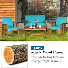 YRRA - Set di 4 divani in legno di acacia con cuscini resistenti all'acqua, imbottiti per patio, tavolo da salotto per giardino, cortile, piscina (1 bianco)-2_turchese