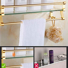 XBSXP Mensola in Vetro temperato mensole per Bagno a Parete, Acciaio Inossidabile Cromato Rifinito con 2 Ganci (Colore: Oro, Dimensioni: 50 cm)