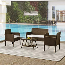 Set da patio esterno a 4 pezzi, set combinato di divano imbottito in schiuma per 4, in rattan conversazione di vimini set con sedie e tavolo, set di mobili per esterni per interni resistenti interamen