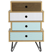 VS Venta-stock Comodino Buda con 4 cassetti, Colore Quercia, Gambe Metalliche in Nero