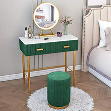 ZRN Tavolo da Trucco Set da toeletta Moderno, Tavolo da Trucco con Specchio Illuminato e Sgabello Imbottito, tavolino da toeletta in Marmo per Camera da Letto con 2 cassetti