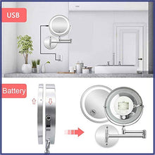 HGXC Specchio da Barba da Bagno a Parete, Specchio per Il Trucco con ingrandimento 10X, Alimentato a Batteria o USB
