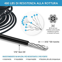 SUVOM Kit Fune in Acciaio Inossidabile da 52 m, Kit per Appendere le Luci, Kit di luci per esterni Kit di Sospensione con Gancio a Sospensione per Luci a Corde per Patio, Padiglione, Coperta, Giardino