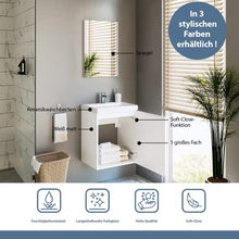 Planetmöbel Mobiletto per lavabo in ceramica, a specchio, 50 cm, opaco (bianco opaco)
